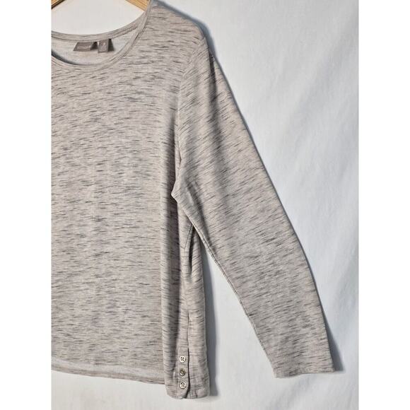 Chicos Spacedye Bateau Neck Sweater Size 3 Womens Brown Side Slit Button Long Sl - Picture 2 of 7